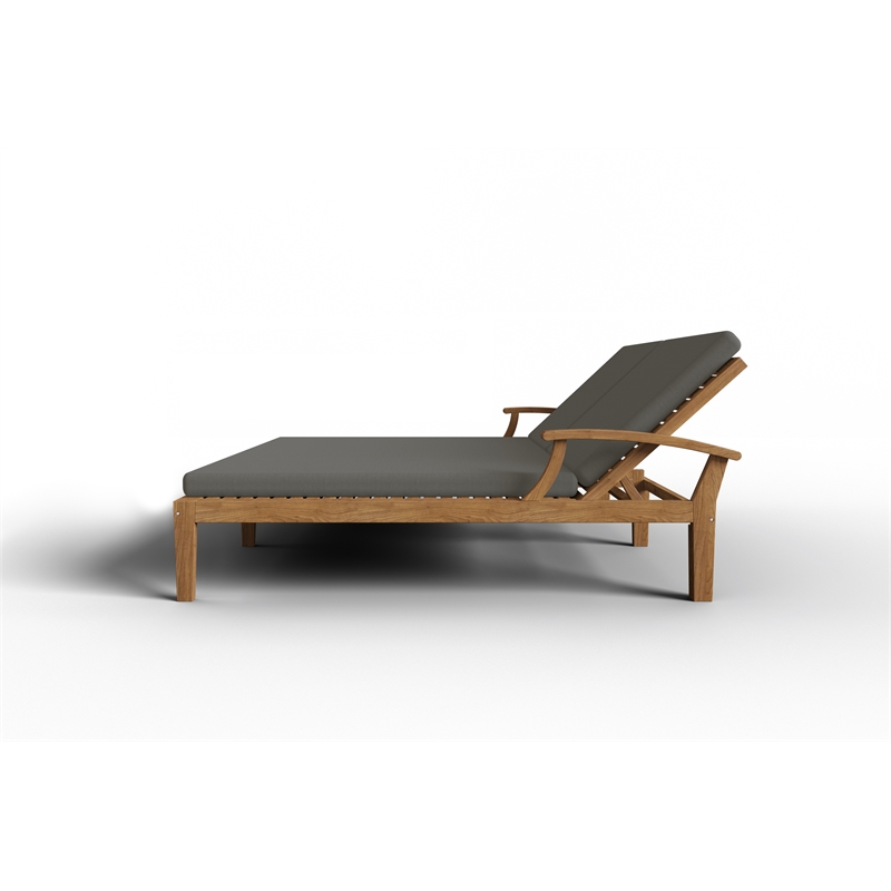 Pemberly Row Traditional Outdoor Teak Double Reclining Sunlounger with Charcoal