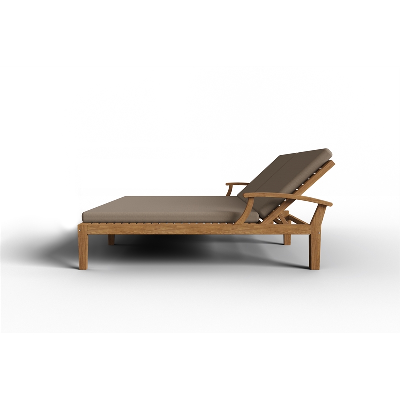 Pemberly Row Outdoor Teak Double Reclining Sunlounger w/ Fawn Cushion