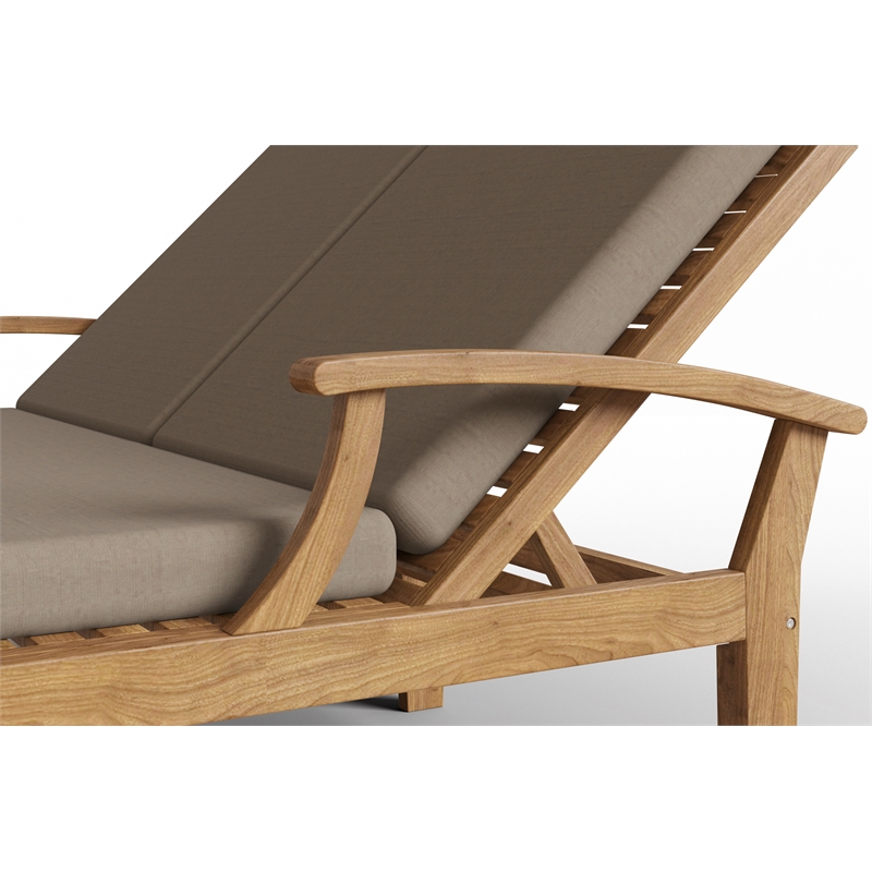 Pemberly Row Outdoor Teak Double Reclining Sunlounger w/ Fawn Cushion