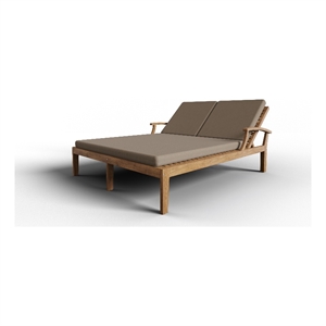 Pemberly Row Outdoor Teak Double Reclining Sunlounger w/ Fawn Cushion