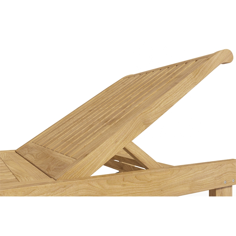 Pemberly Row Reclining Teak Outdoor Sunlounger w/ Wheels and Cupholder