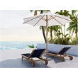 Pemberly Row Traditional Teak Outdoor Reclining Sunlounger in Blue with Wheels