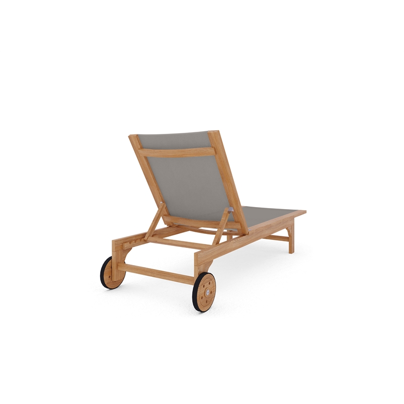 Pemberly Row Traditional Teak Outdoor Reclining Sunlounger in Taupe with Wheels
