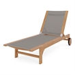 Pemberly Row Traditional Teak Outdoor Reclining Sunlounger in Taupe with Wheels