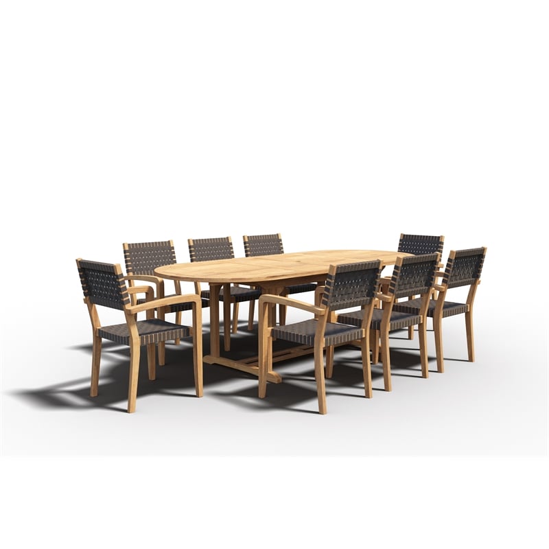Pemberly Row Outdoor Dining Table w/ Extension & Umbrella Hole Natural