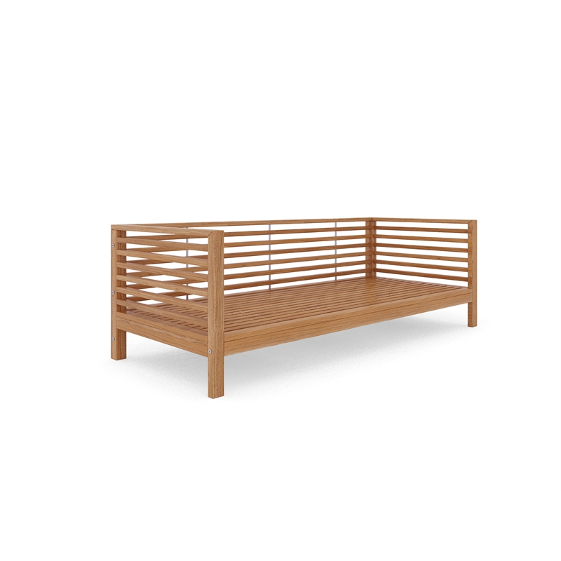 Pemberly Row Traditional 3-Person Teak Outdoor Sofa with Charcoal Cushions