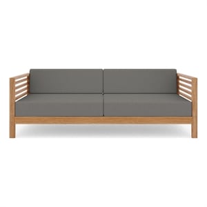 Pemberly Row Traditional 3-Person Teak Outdoor Sofa with Charcoal Cushions