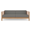 Pemberly Row Traditional 3-Person Teak Outdoor Sofa with Charcoal Cushions