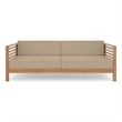 Pemberly Row Traditional 3-Person Teak Outdoor Sofa with Fawn Cushions