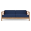 Pemberly Row Traditional 3-Person Teak Outdoor Sofa with Navy Cushions