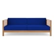Pemberly Row Traditional 3-Person Teak Outdoor Sofa with True Blue Cushions