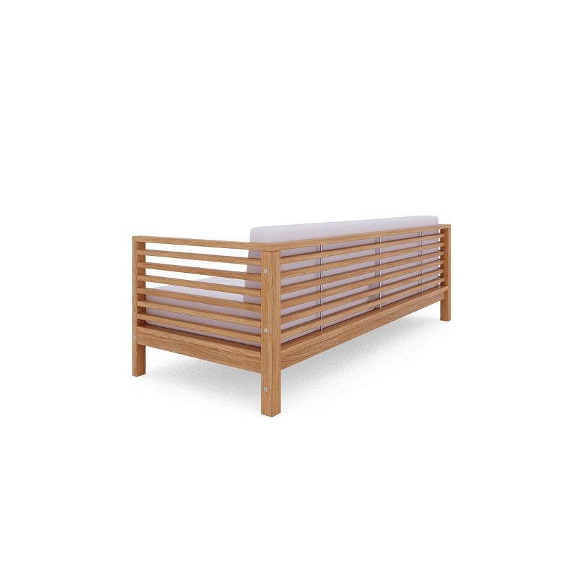 Pemberly Row Traditional 3-Person Teak Outdoor Sofa with White Cushions