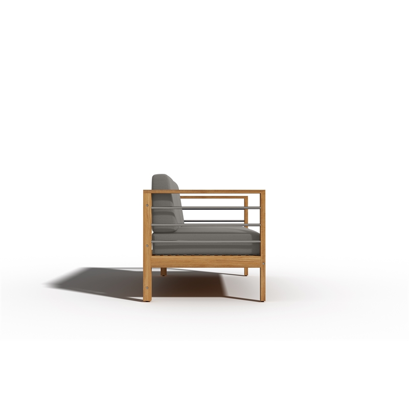 Pemberly Row Traditional 3-Person Teak Outdoor Sofa with Charcoal Cushions