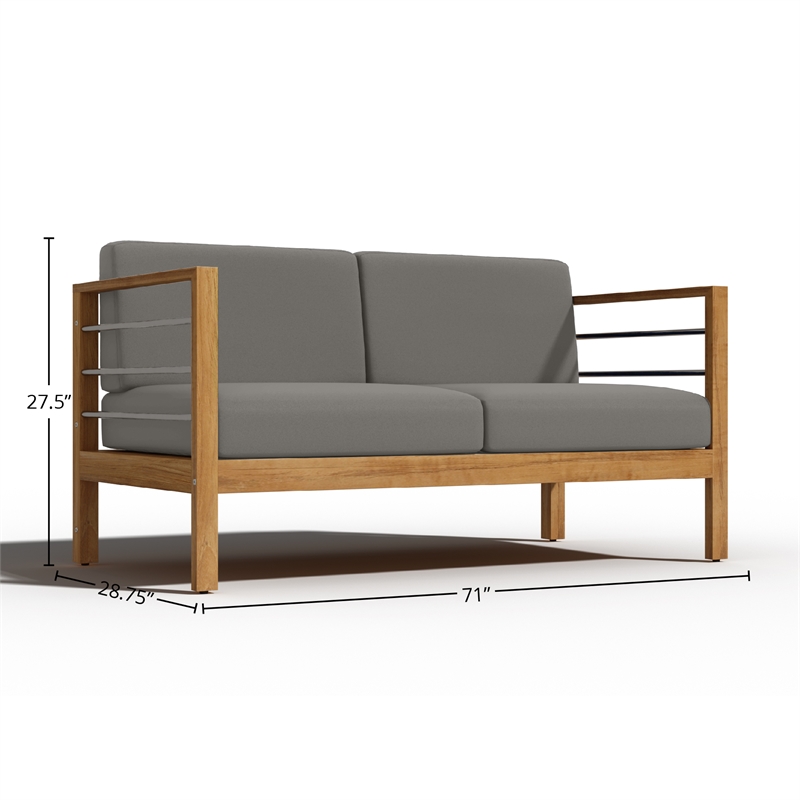 Pemberly Row Traditional 3-Person Teak Outdoor Sofa with Charcoal Cushions