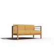 Pemberly Row Traditional 3-Person Teak Outdoor Sofa with Dupione Cornsilk Yellow