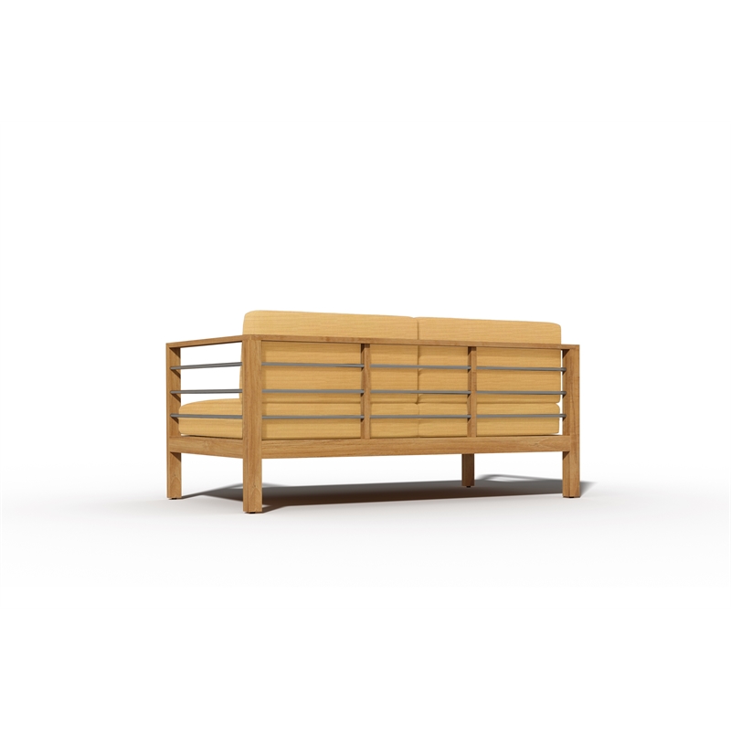Pemberly Row Traditional 3-Person Teak Outdoor Sofa with Dupione Cornsilk Yellow