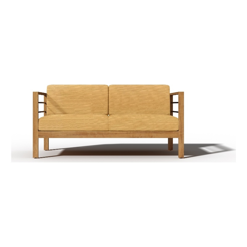Pemberly Row Traditional 3-Person Teak Outdoor Sofa with Dupione Cornsilk Yellow