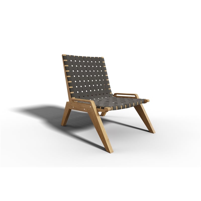 Pemberly Row Traditional Teak Outdoor Woven Chat Chair in Gray