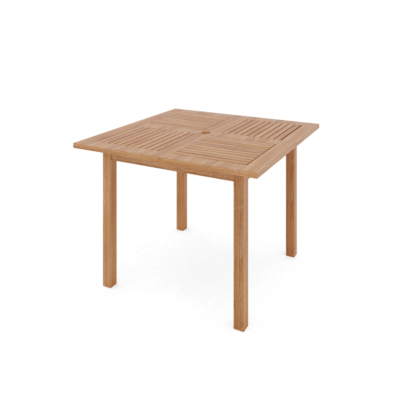 Pemberly Row 5-Piece Square Teak Outdoor Dining Set w/ Armchairs Natural