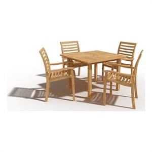 Pemberly Row 5-Piece Square Teak Outdoor Dining Set w/ Armchairs Natural