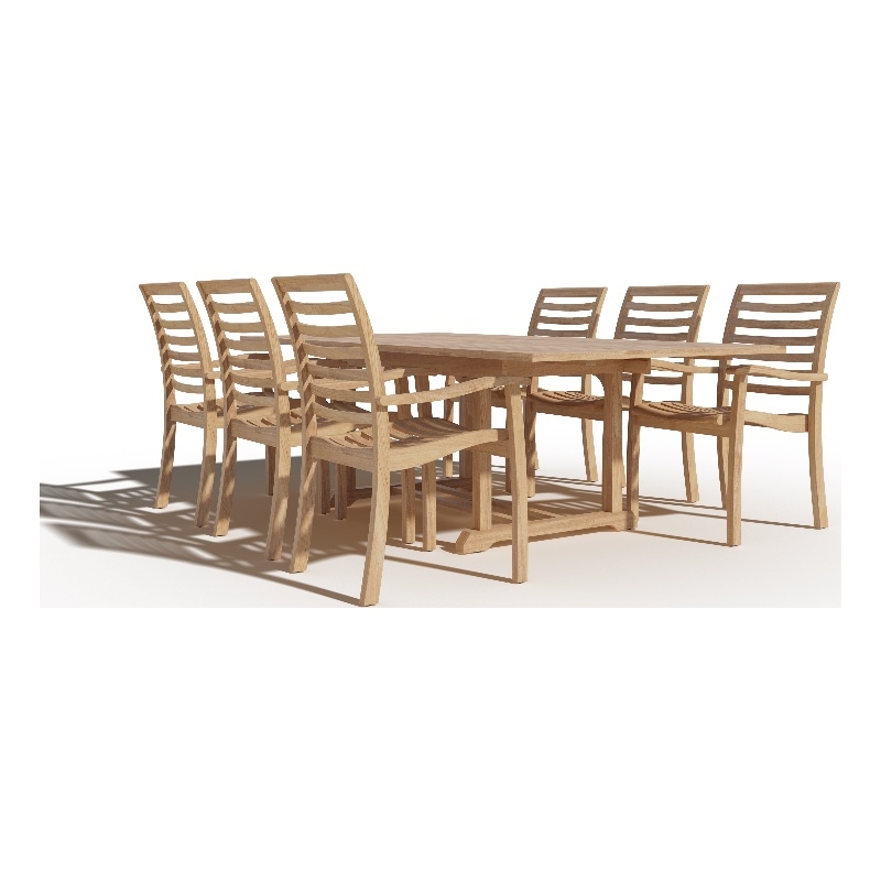 Pemberly Row 5-Piece Family Outdoor Dining Set w/Extendable Table Natural