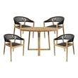 Pemberly Row 5-Piece Round Teak Outdoor Dining Set with Armchairs Black