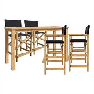 Pemberly Row Traditional 5-Piece Counter Height Teak Outdoor Dining Set in Black