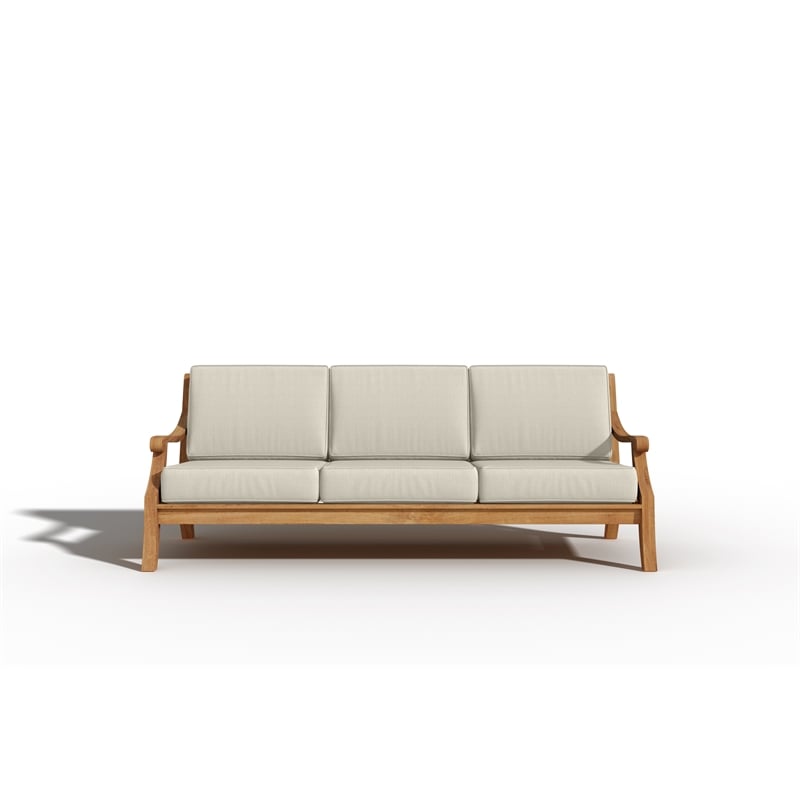 Pemberly Row 4-Piece Teak Outdoor Patio Deep Seating Set w/ Cushions Tan