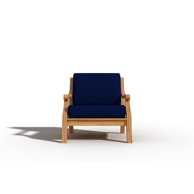 Pemberly Row Traditional 4-Piece Teak Outdoor Patio Deep Seating Set with Navy