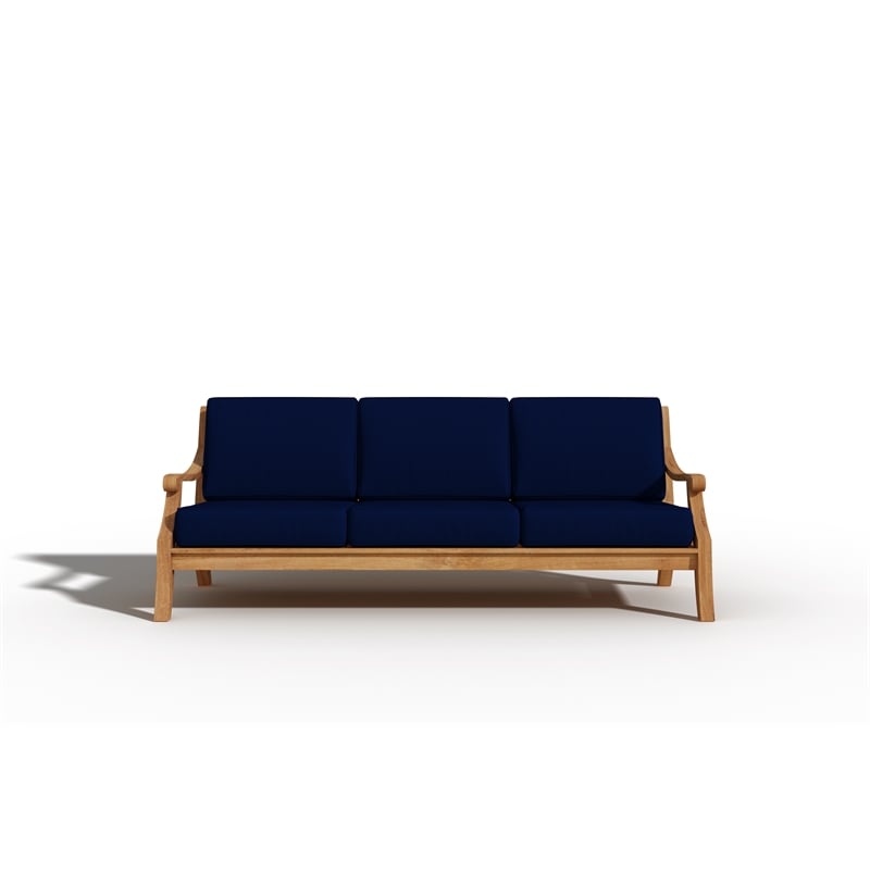 Pemberly Row Traditional 4-Piece Teak Outdoor Patio Deep Seating Set with Navy