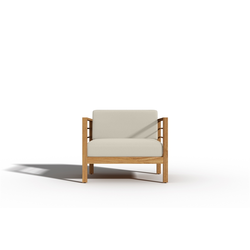 Pemberly Row Traditional 4-Piece Teak Outdoor Patio Deep Seating Set with Canvas