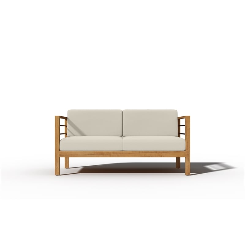 Pemberly Row Traditional 4-Piece Teak Outdoor Patio Deep Seating Set with Canvas