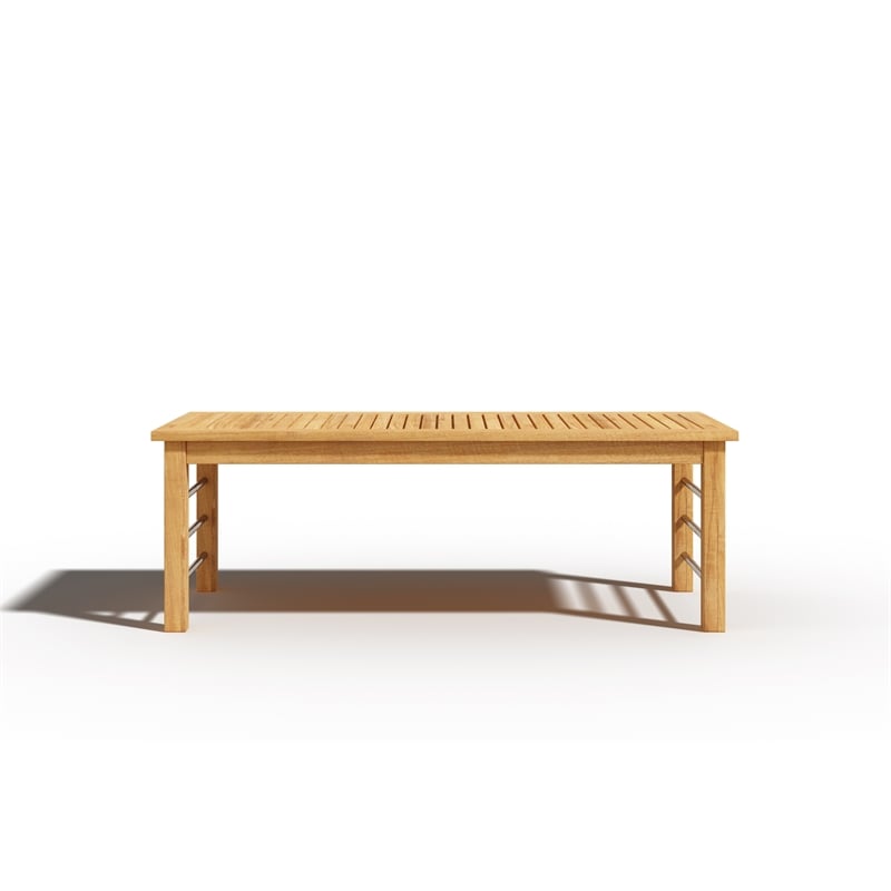 Pemberly Row Traditional 4-Piece Teak Outdoor Patio Deep Seating Set with Canvas