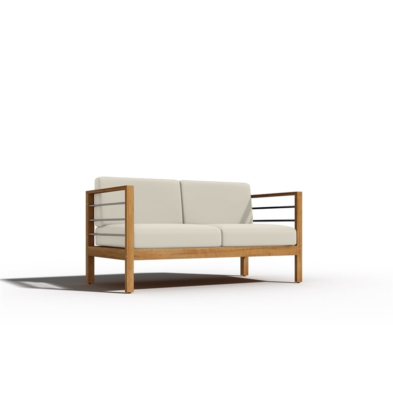 Pemberly Row Traditional 4-Piece Teak Outdoor Patio Deep Seating Set with Canvas