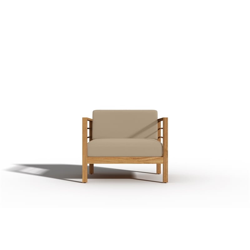 Pemberly Row 4-Piece Teak Outdoor Patio Deep Seating Set w/ Fawn Cushions