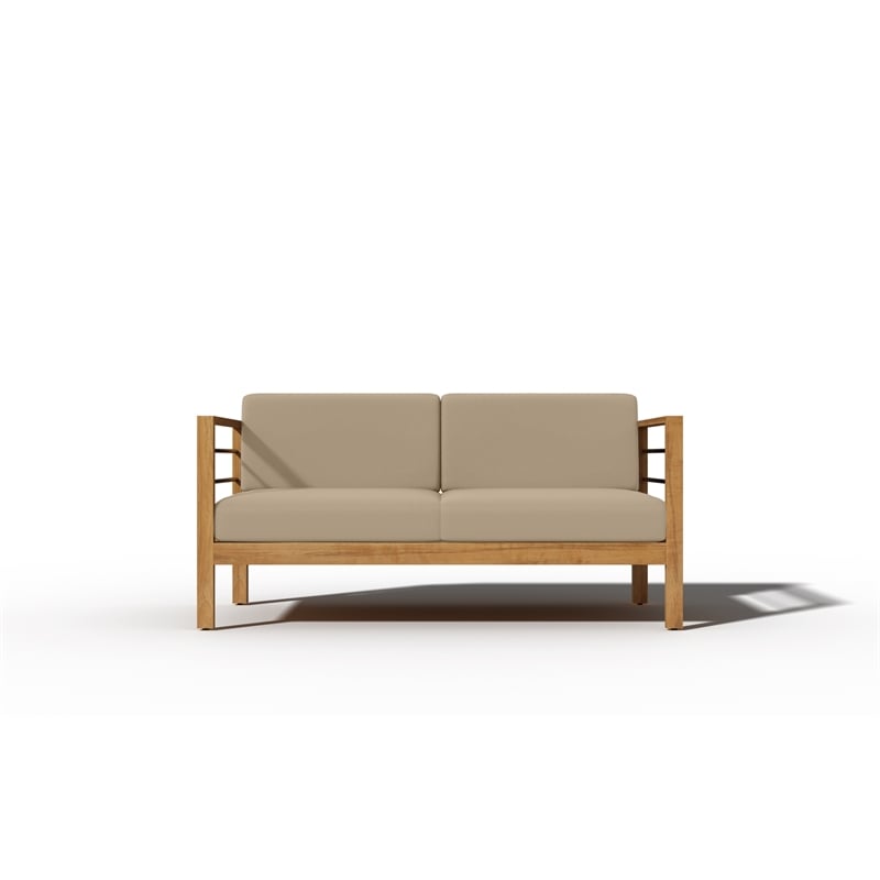 Pemberly Row 4-Piece Teak Outdoor Patio Deep Seating Set w/ Fawn Cushions