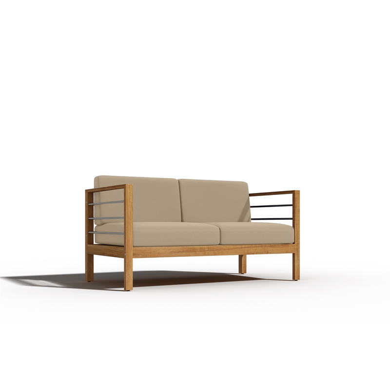 Pemberly Row 4-Piece Teak Outdoor Patio Deep Seating Set w/ Fawn Cushions