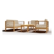 Pemberly Row 4-Piece Teak Outdoor Patio Deep Seating Set w/ Fawn Cushions
