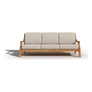 Pemberly Row Traditional 87.25-inch Teak Deep Seating Outdoor Sofa w/ Beige