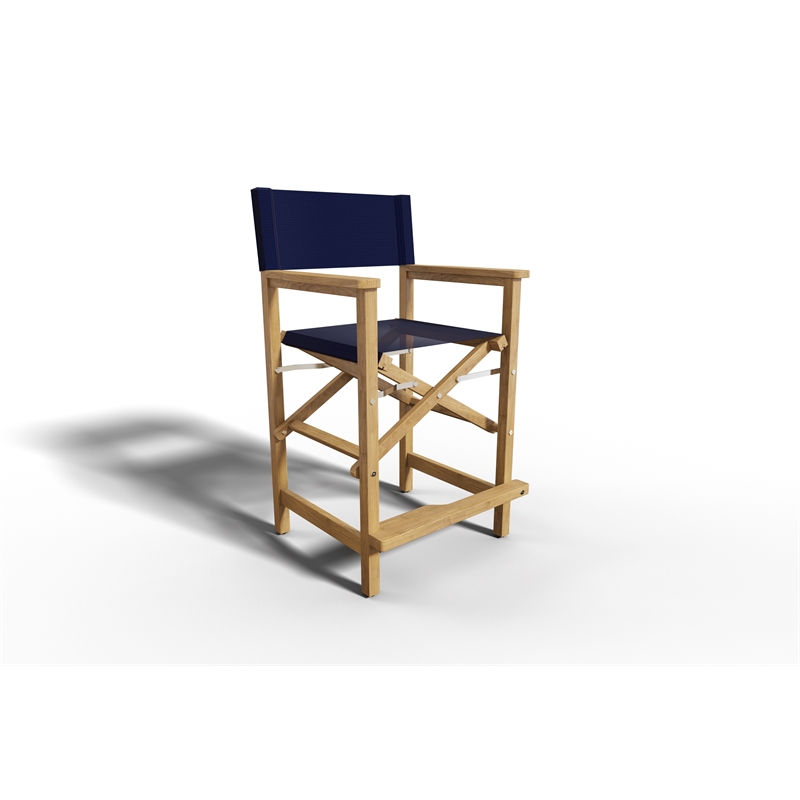 Pemberly Row Traditional 5-Piece Counter Height Teak Outdoor Dining Set in Blue