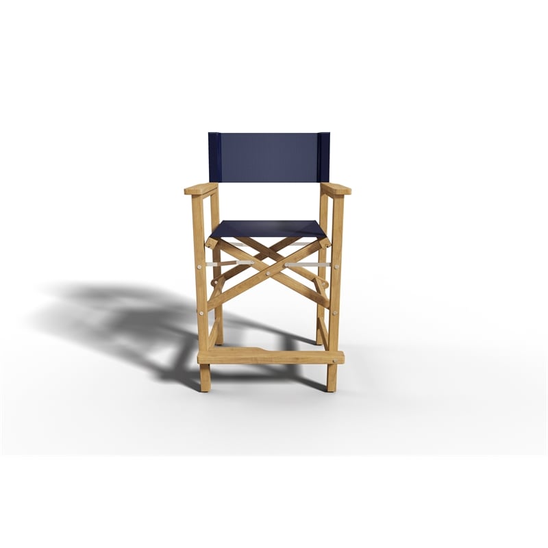 Pemberly Row Traditional 5-Piece Counter Height Teak Outdoor Dining Set in Blue