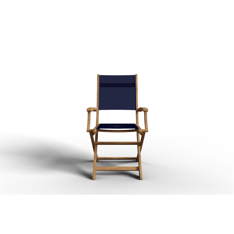 Pemberly Row Traditional 7-Piece Rectangular Teak Outdoor Dining Set in Blue