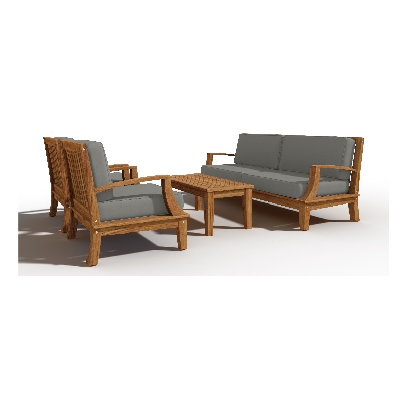 Pemberly Row 4-Piece Teak Outdoor Patio Deep Seating Set with Charcoal