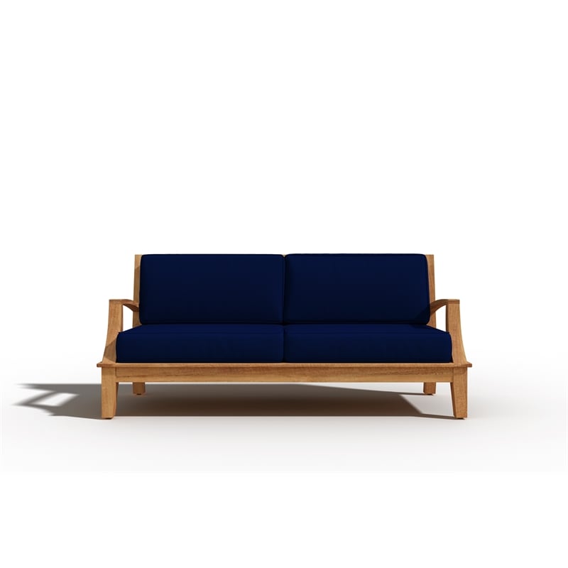 Pemberly Row Traditional 4-Piece Teak Outdoor Patio Deep Seating Set with Navy