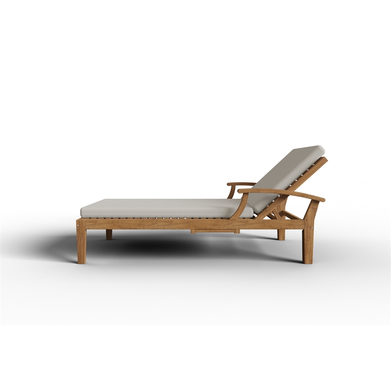 Pemberly Row Traditional Outdoor Teak Reclining Sunlounger with in Tan