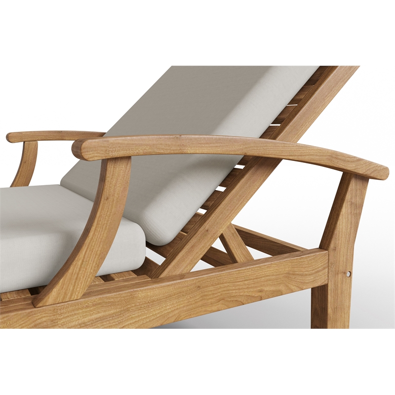 Pemberly Row Traditional Outdoor Teak Reclining Sunlounger with in Tan