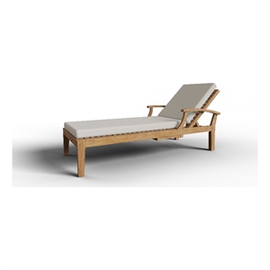 Pemberly Row Traditional Outdoor Teak Reclining Sunlounger with in Tan