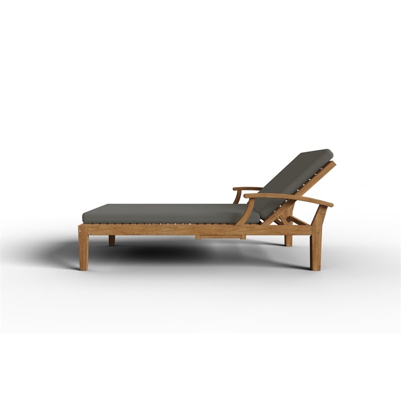 Pemberly Row Traditional Outdoor Teak Reclining Sunlounger with in Charcoal