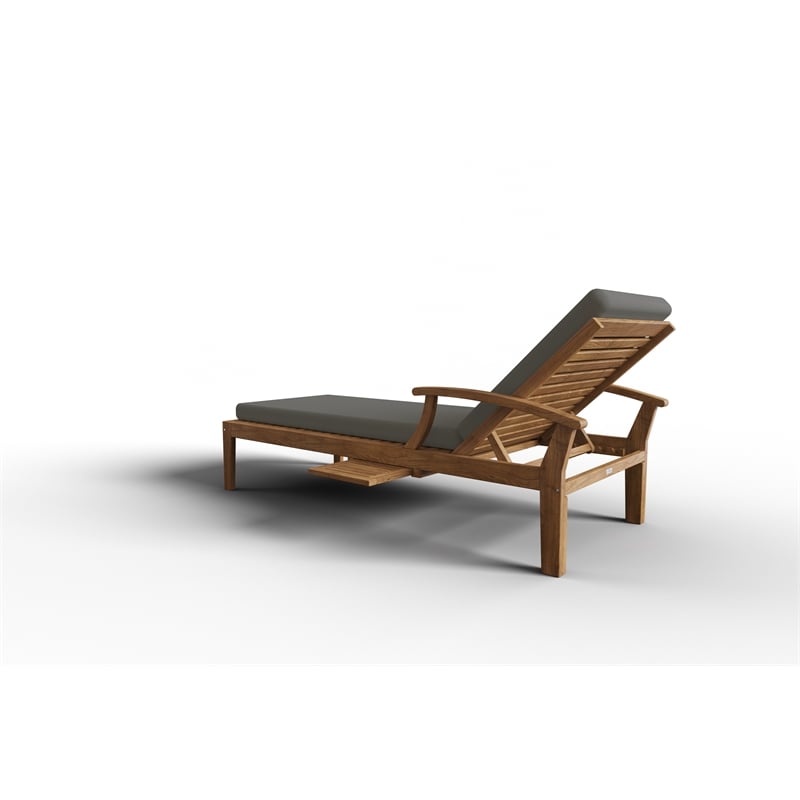 Pemberly Row Traditional Outdoor Teak Reclining Sunlounger with in Charcoal