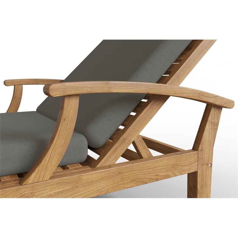 Pemberly Row Traditional Outdoor Teak Reclining Sunlounger with in Charcoal
